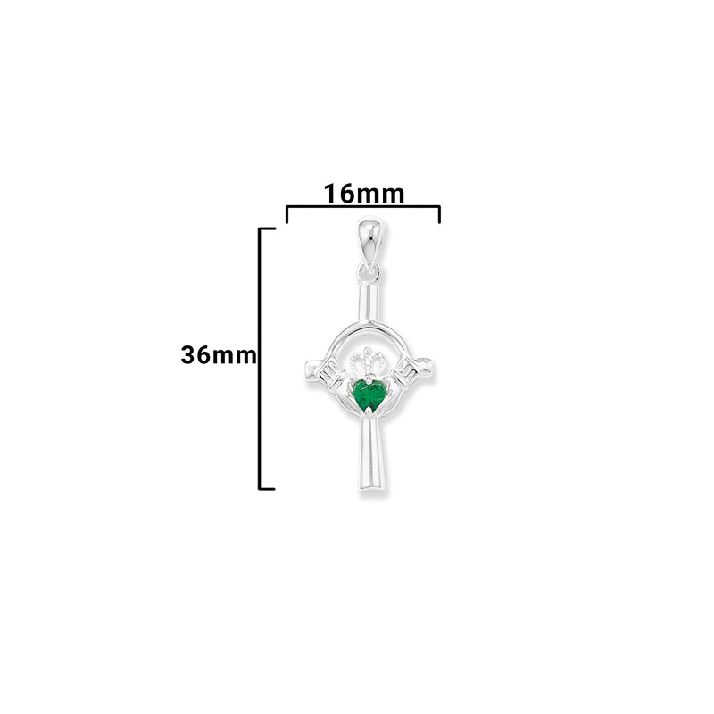 Sterling Silver Claddagh Cross Necklace with Emerald Green - Hypoallergenic  Jewellery for Ladies - 36mm * 2.50mm