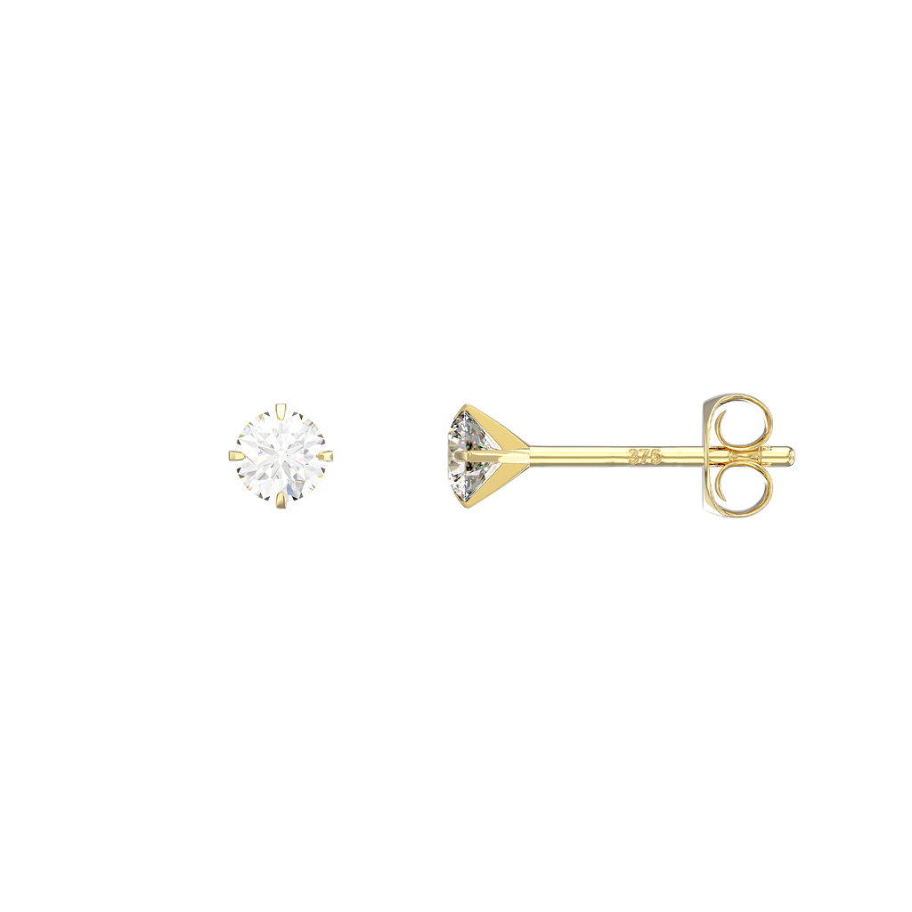 9ct Gold Round Cubic Zirconia Stud Earrings - Hypoallergenic 9ct Gold Jewellery for Ladies 3mm * 3mm
