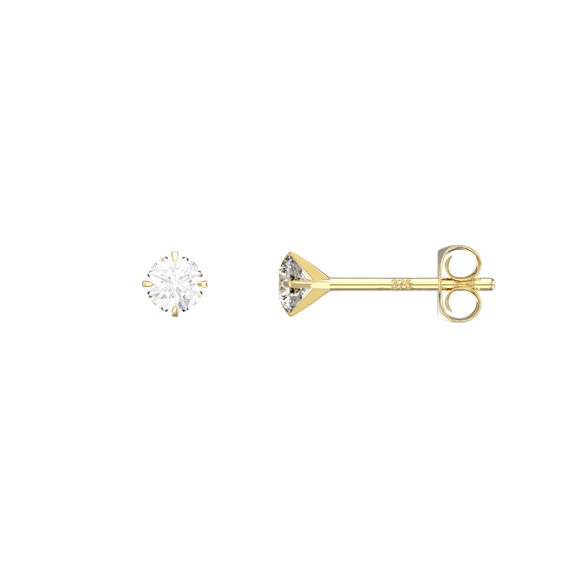 9ct Gold Round Cubic Zirconia Stud Earrings - Hypoallergenic 9ct Gold Jewellery for Ladies 3mm * 3mm