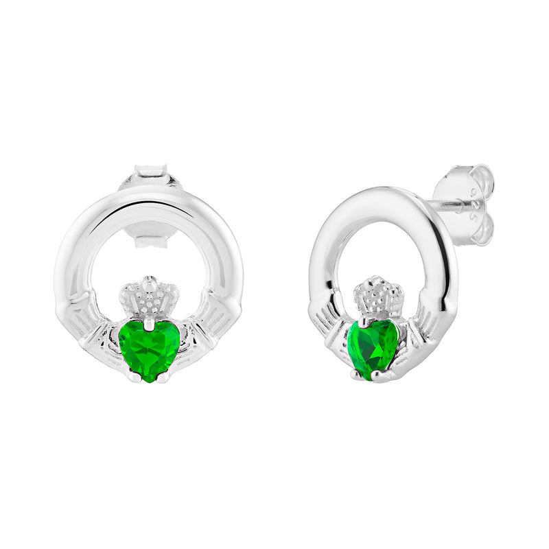 Green Cubic Zirconia Claddagh Drop - Irish, Celtic and Love, Friendship and Loyalty - HypoallergenicSterling Silver , Silver Earrings for Women - 11mm * 11mm