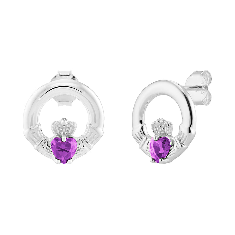 AEON Sterling Silver Claddagh Birthstone Earrings – Celtic Irish Jewelry, White Pearl CZ Heart (June Birthstone)