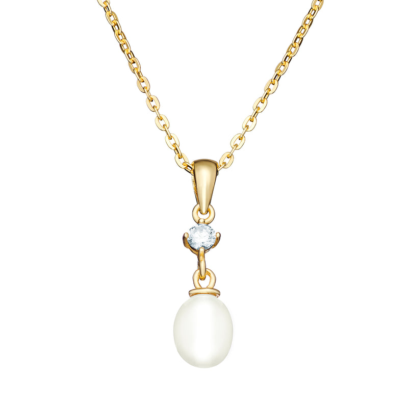 Aeon Sterling Silver Gold Plated Cubic Zirconia Pearl Drop Necklace