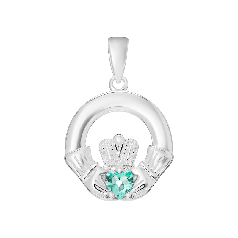 AEON Sterling Silver Claddagh Birthstone Pendant – Celtic Irish Jewelry, Turquoise Blue Heart (December Birthstone)–Love,Loyalty,Friendship