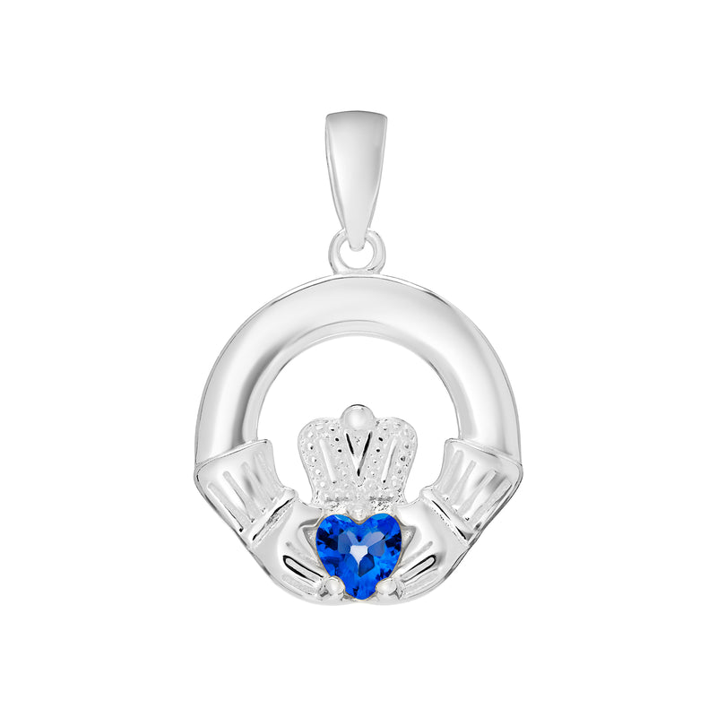 AEON Sterling Silver Claddagh Birthstone Pendant – Celtic Irish Jewelry, Sapphire Blue Heart (September Birthstone) –Love,Loyalty,Friendship