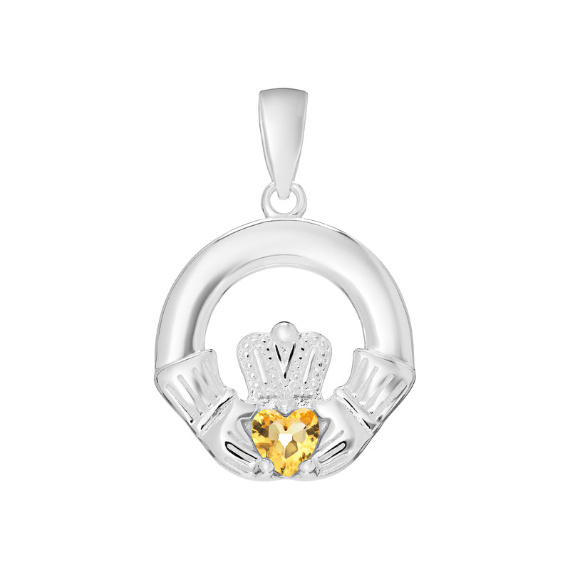 AEON Sterling Silver Claddagh Birthstone Pendant – Celtic Irish Jewelry, Topaz Yellow Heart (November Birthstone) – Love, Loyalty,Friendship