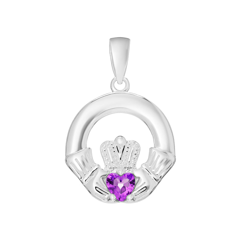 AEON Sterling Silver Claddagh Birthstone Pendant – Celtic Irish Jewelry, Light Alexandrite Heart (June Birthstone) – Love,Loyalty,Friendship
