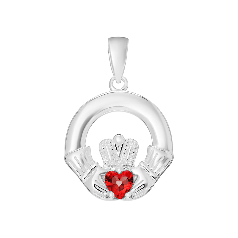 AEON Sterling Silver Claddagh Birthstone Pendant – Celtic Irish Jewelry, Garnet Red Heart (January Birthstone)