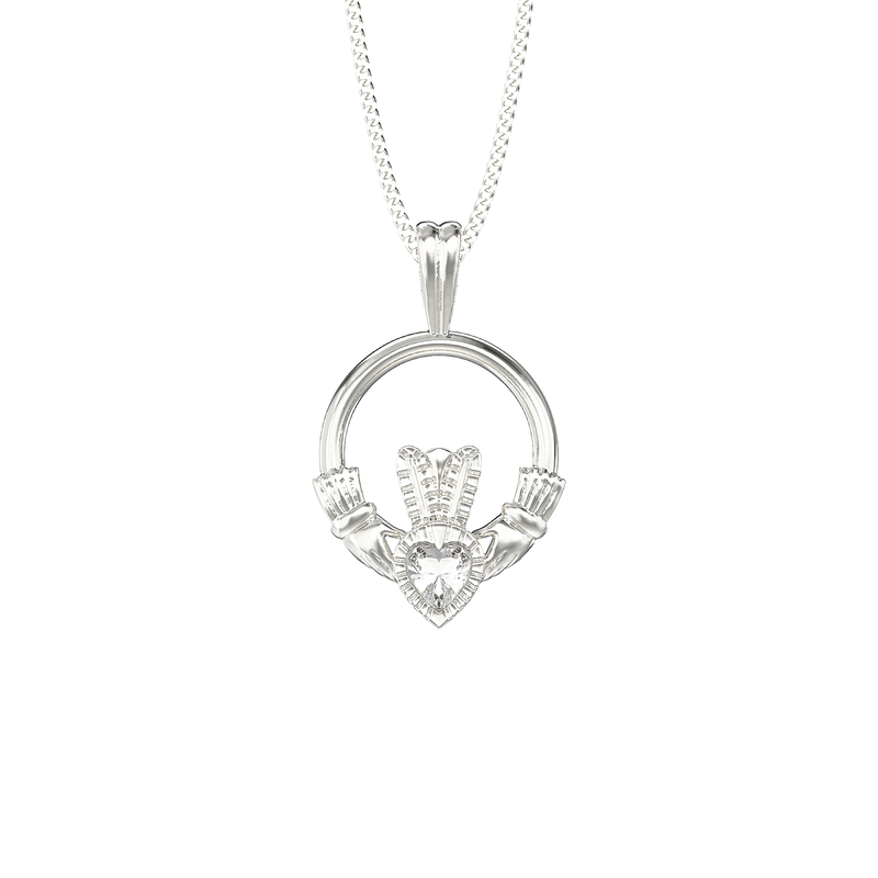 Sterling Silver Claddagh Necklace -  Hypoallergenic Jewellery for Ladies - 20mm * 12mm