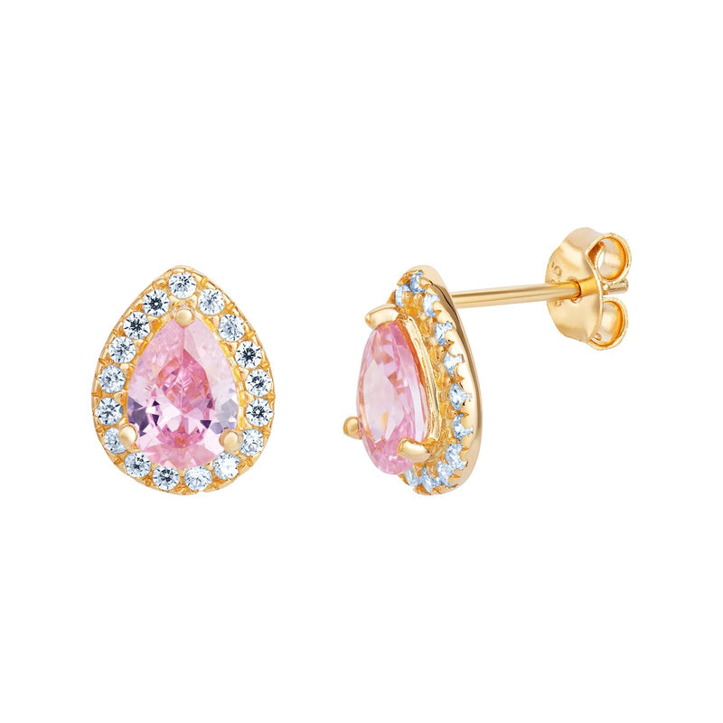 Aeon Sterling Silver Gold Plated Cubic Zirconia Pink Pear Shape Earrings