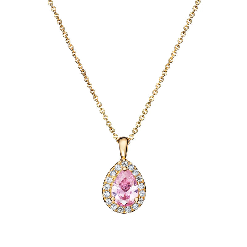 Aeon Sterling Silver Gold Plated Cubic Zirconia Pink Pear Shape Chain Necklace