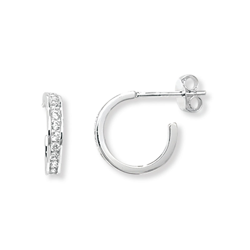 Sterling Silver Cubic Zirconia Half Hoop Earrings.  Hypoallergenic Ladies Jewellery by Aeon