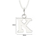 Silver letter 'K' pendant with chain on a white background