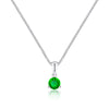 Silver necklace with a green gemstone pendant on a white background