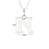 Silver necklace with a 'N' pendant on a white background
