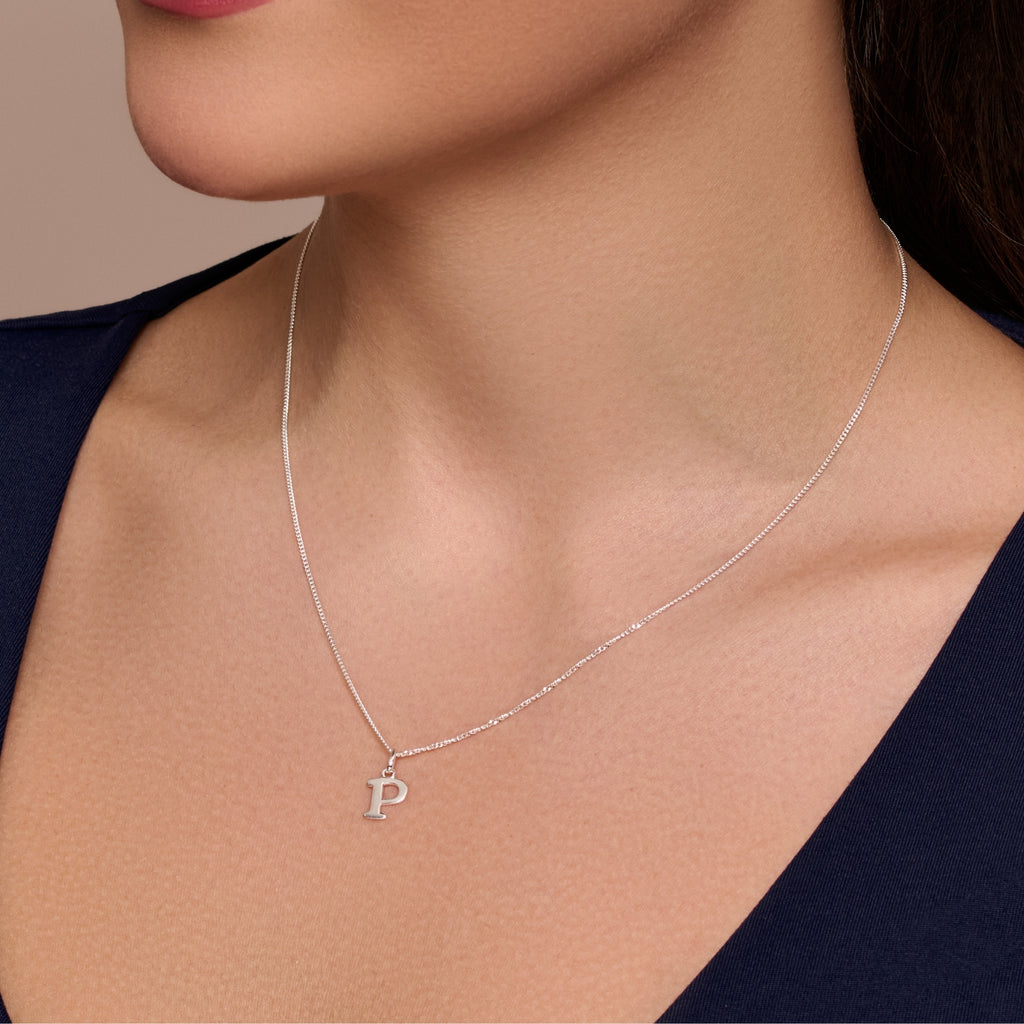 Sterling Silver P Initial Necklace