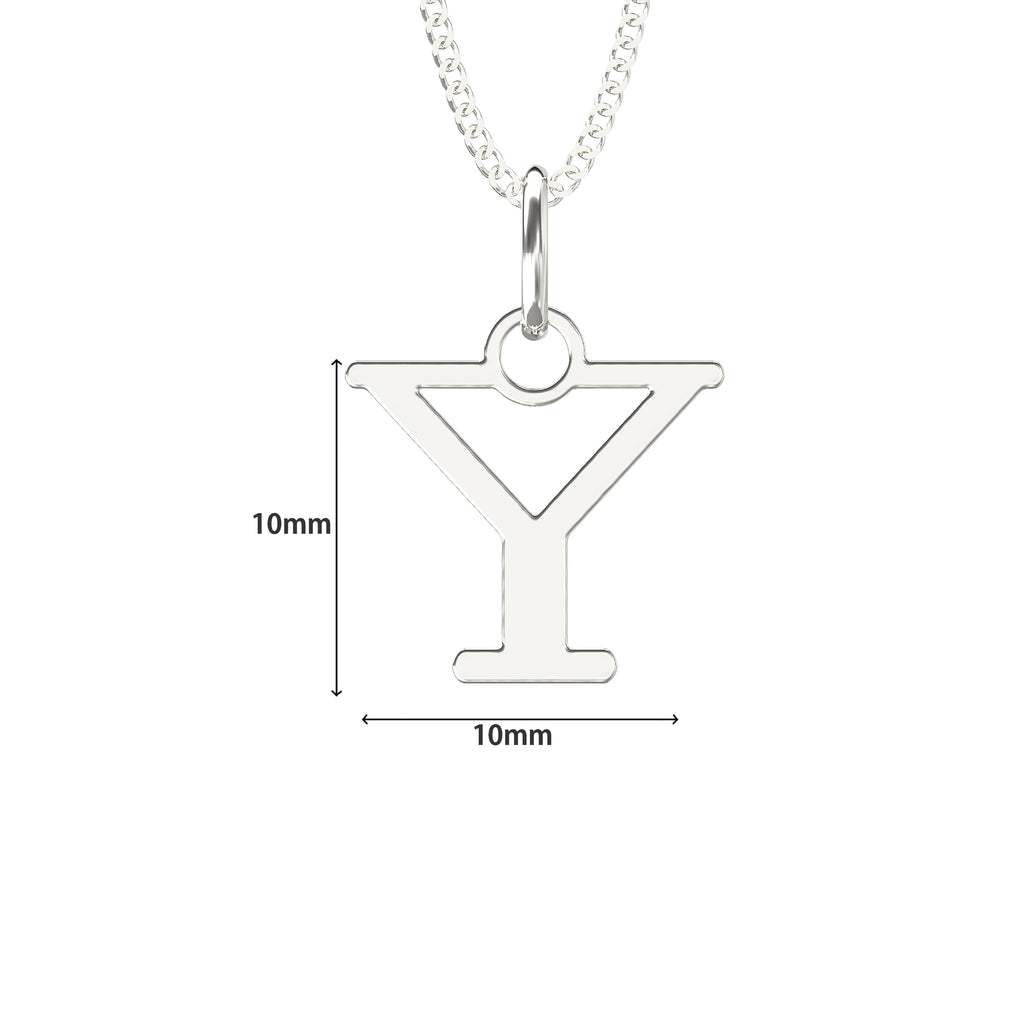 A sterling silver necklace with an engraved letter 'Y' on a chain.