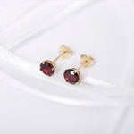 9ct Gold January Birthstone Stud Earrings for Women Girls.  Garnet. Hypoallergenic Jewellery For Women 5mm *5mm