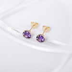 9ct Gold February Birthstone Stud Earrings for Women Girls. Amethyst. Hypoallergenic Jewellery For Women. 5mm *5mm