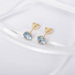 9ct Gold March Birthstone Stud Earrings for Women Girls. Aquamarine. Hypoallergenic Jewellery For Women 5mm *5mm