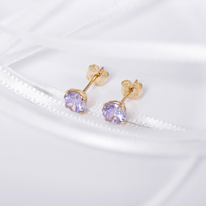 9ct Gold June Birthstone Stud Earrings for Women Girls. Light Purple. Hypoallergenic Jewellery For Women