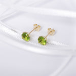 9ct Gold August Birthstone Stud Earrings for Women Girls. Olive Green. Hypoallergenic Jewellery For Women