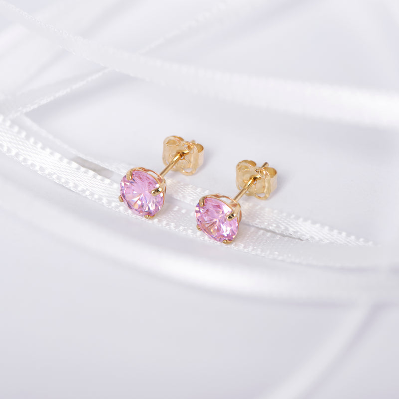 9ct Gold October Birthstone Stud Earrings for Women Girls.  Pink. Hypoallergenic Jewellery For Women