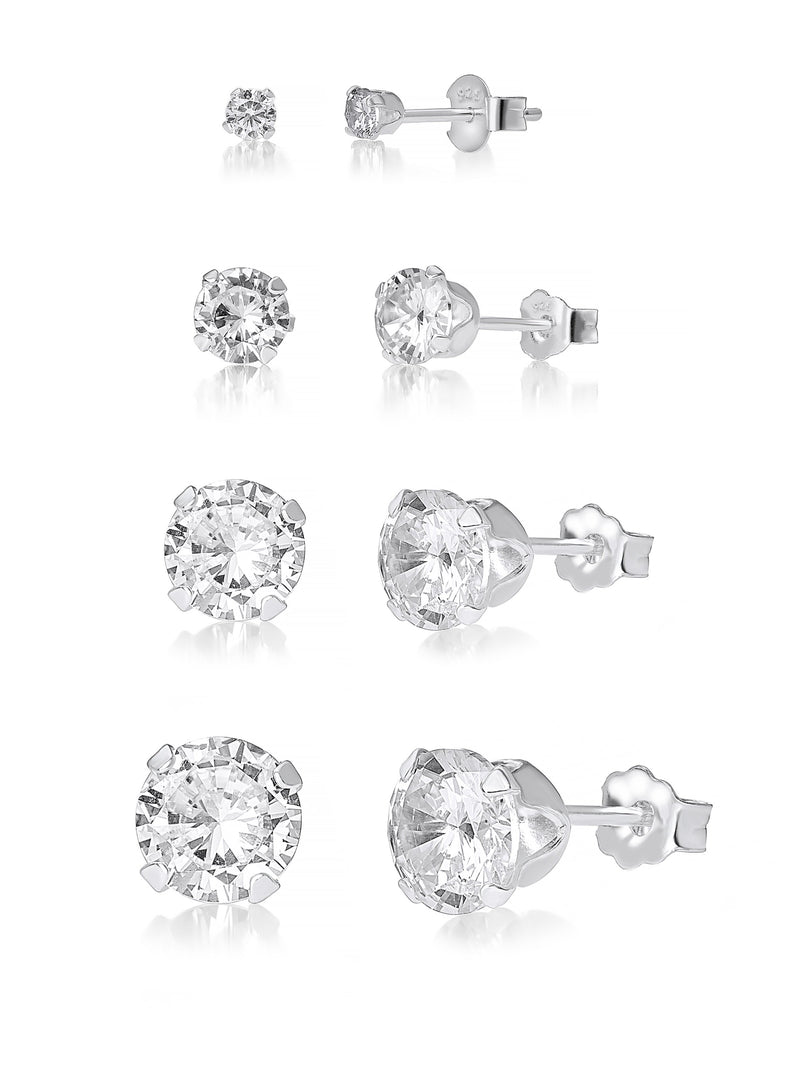 Set of Sterling Silver Cubic Zirconia Stud Earrings - 3mm 5mm 6mm 7mm