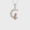 Sterling Silver Cat and Moon Necklace Pendant on Adjustable 925 Silver Chain