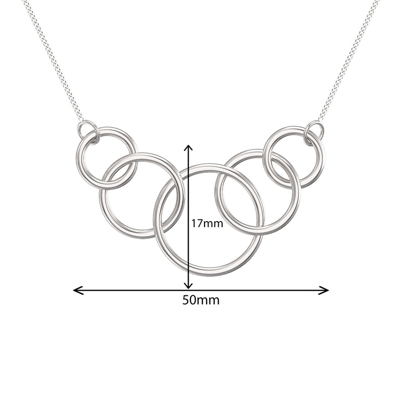 50th Birthday Gifts For Women.  5 Circle Sterling Silver Necklace for Women.  5 Decade Necklace.