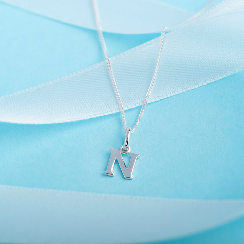 925 Sterling Silver N Initial Letter Necklace Pendant Gift Boxed Present