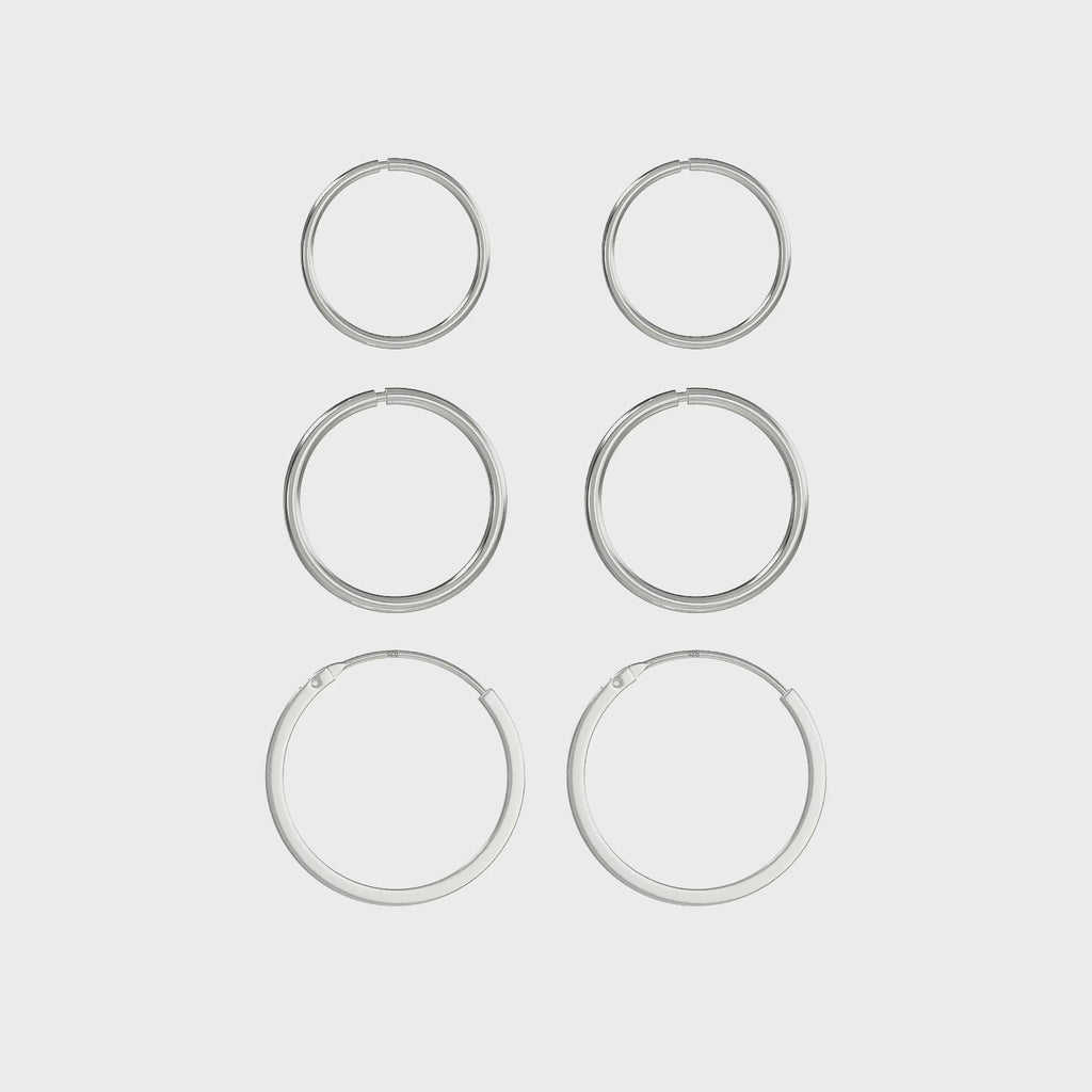 Set of Three 925 Sterling Silver Hoops.  10mm,12mm and 16mm.  Hypoallergenic Ladies Jewellery by Aeon