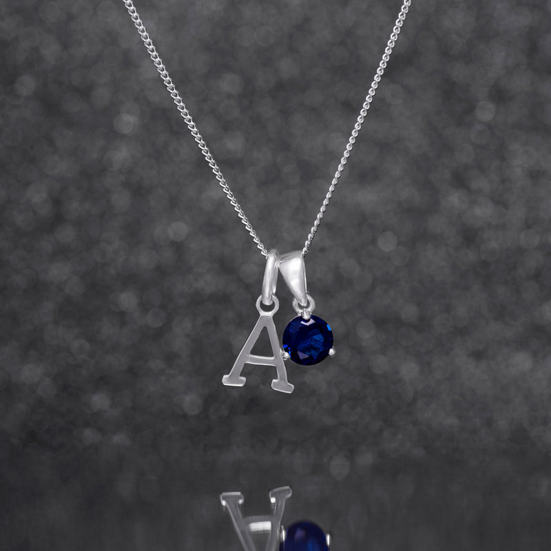 925 Sterling Silver September Birthstone Necklace for Women Girls. Sapphire. Gift Boxed Present