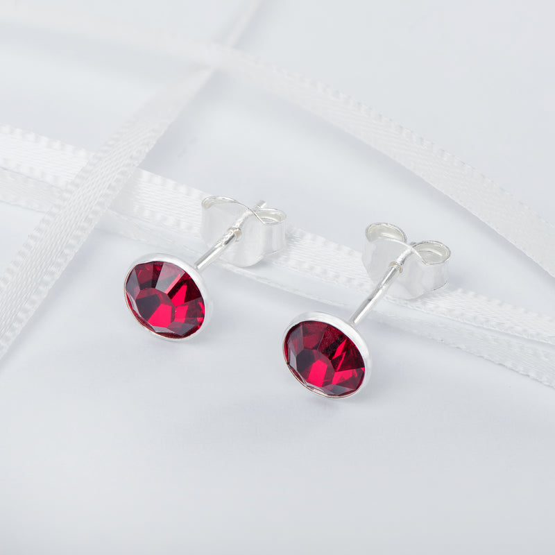 Sterling Silver January Garnet Swarovski Crystal Birthstone Stud Earrings for Women & Girls. Gift Boxed Present