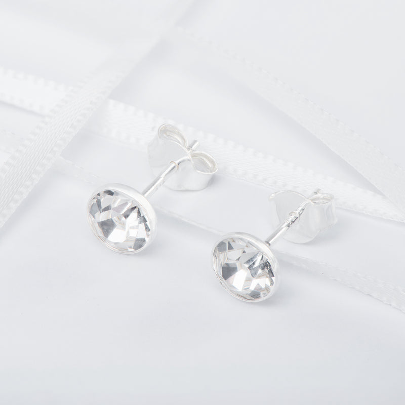 Sterling Silver Birthstone Earrings April Swarovski Crystal Stud Earrings.  Gift Boxed Present