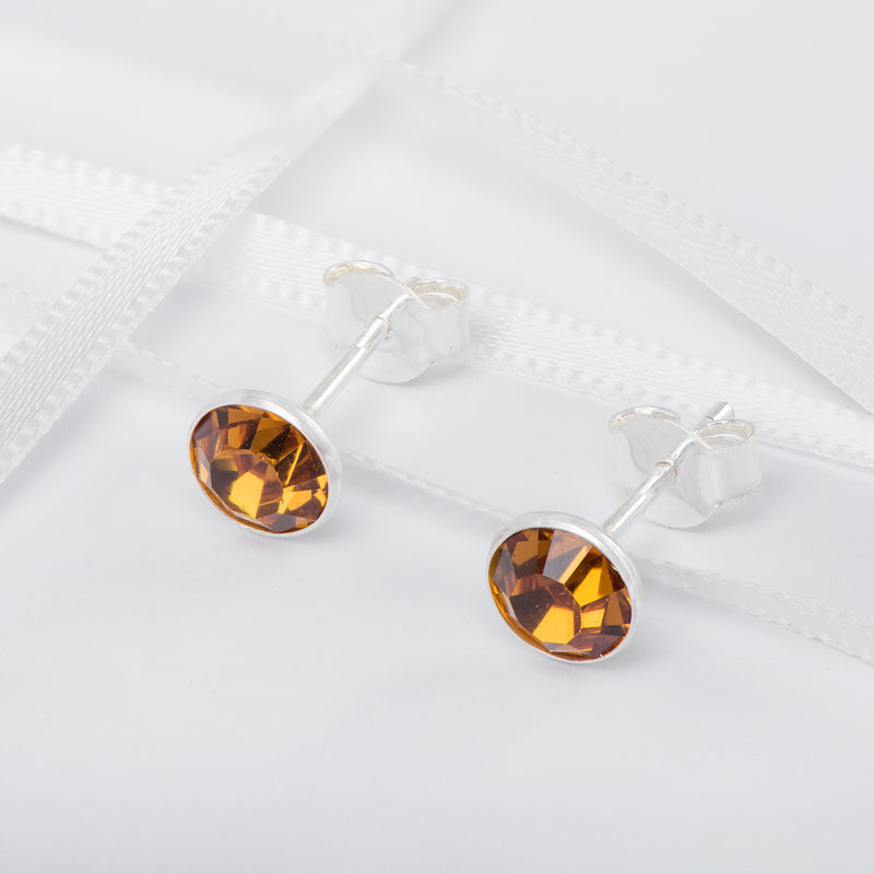 Sterling Silver Birthstone November Swarovski Crystal Stud Earrings for Women & Girls.  Gift Boxed Present