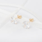 9ct Gold Round Cubic Zirconia Stud Earrings - Hypoallergenic 9ct Gold for Ladies 6mm * 7mm