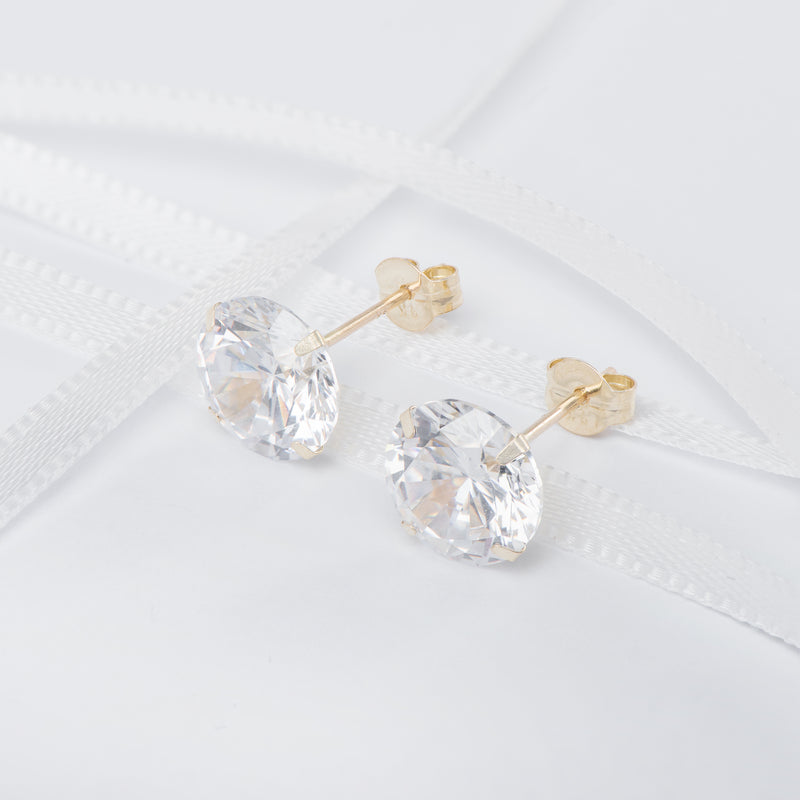 9ct Gold Round Cubic Zirconia Stud Earrings - Hypoallergenic 9ct Gold for Ladies 10mm * 10mm