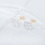 9ct Gold Square Cubic Zirconia Stud Earrings - Hypoallergenic 9ct Gold for Ladies 8mm * 7mm