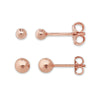 Set of 2 Pairs of Rose Gold Plated 925 Sterling Silver  Round Ball Studs 3mm and 5mm