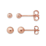 Set of 2 Pairs of Rose Gold Plated 925 Sterling Silver  Round Ball Studs 3mm and 5mm