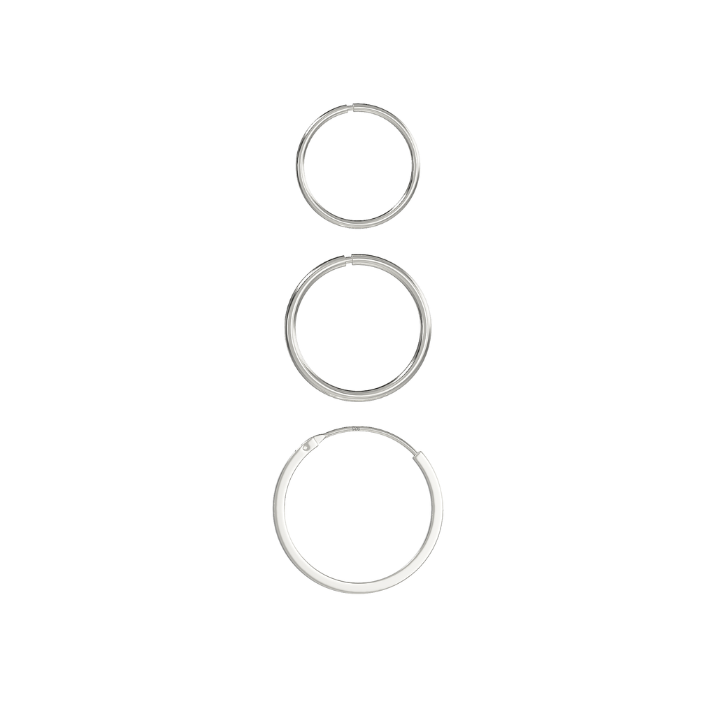 Set of Three 925 Sterling Silver Hoops.  10mm,12mm and 16mm.  Hypoallergenic Ladies Jewellery by Aeon