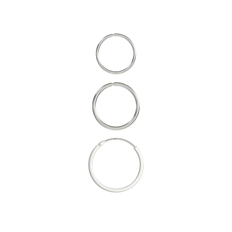 Set of Three 925 Sterling Silver Hoops.  10mm,12mm and 16mm.  Hypoallergenic Ladies Jewellery by Aeon