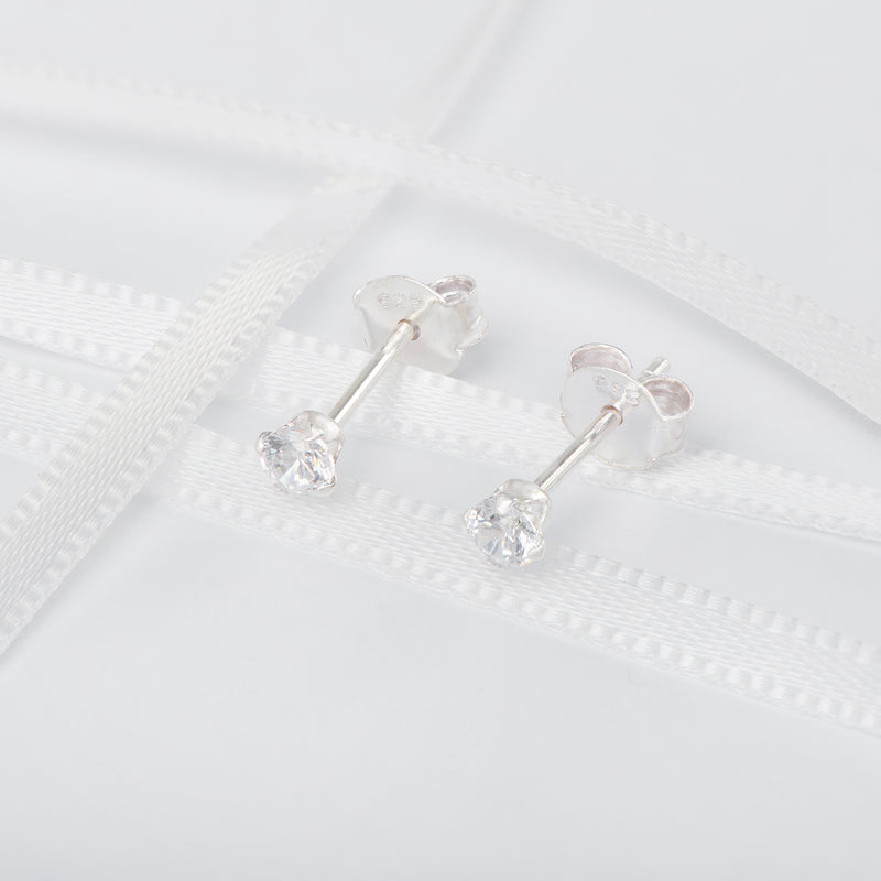 Set of Sterling Silver Cubic Zirconia Stud Earrings - 3mm 5mm 6mm