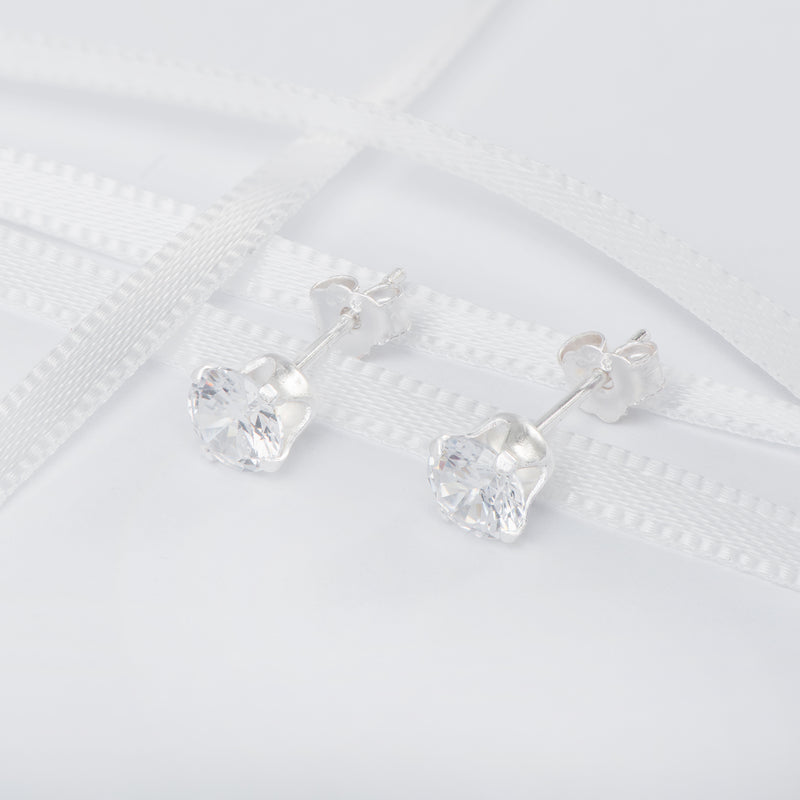 Set of Sterling Silver Cubic Zirconia Stud Earrings - 3mm 5mm 6mm