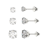 Set of Sterling Silver Cubic Zirconia Stud Earrings - 3mm 5mm 6mm