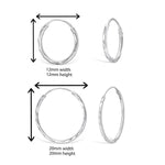 Sterling Silver Diamon Cut Hoop Earrings Set of Two 12mm and 20mm.  Hypoallergenic Ladies Jewellery by Aeon