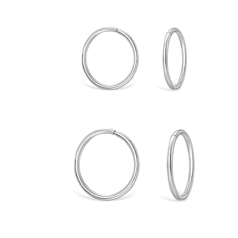 Sterling Silver Set of Hoops - 10mm and 12mm. Hypoallergenic Ladies Jewellery by Aeon