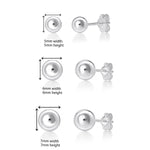 Set of 3 Pairs of 925 Sterling Silver  Round Ball Studs 5mm, 6mm, 7mm