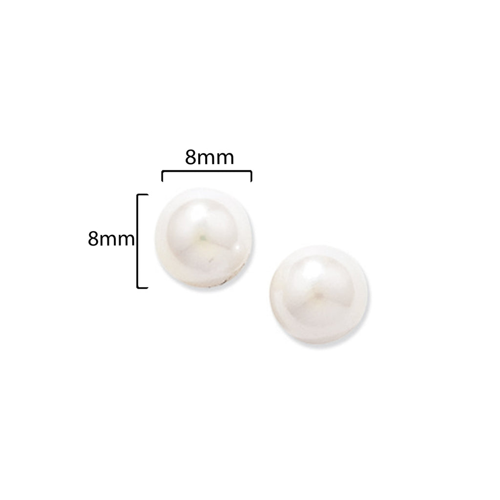 9ct Gold Synthetic Pearl Stud Earrings - Hypoallergenic 9ct Gold Jewellery for Ladies - 8mm * 8mm