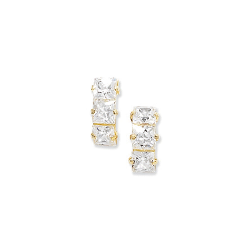 9ct Gold Drop Stud Earrings with White Cubic Zirconia - Hypoallergenic 9ct Gold Jewellery for Ladies  - 9mm * 4mm